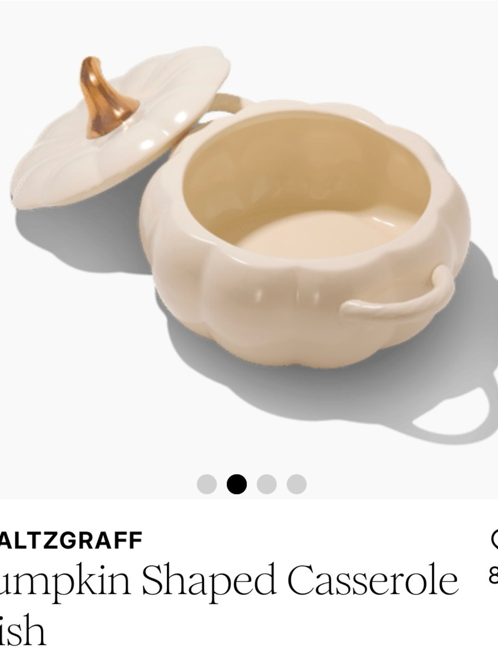 Pfaltzgraff White Ceramic Pumpkin Casserole with Gold Stem Accent